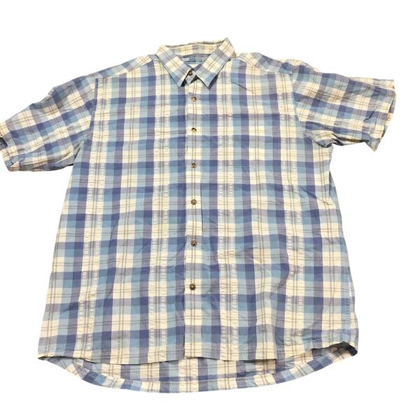 MK Mountain Khakis 100% cotton Blue White Plaid Button up Shirt Mens XL - Picture 1 of 8